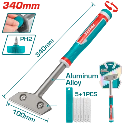 TOTAL Metal Scraper with 6 Blades - 340mm Aluminum Alloy Handle (TGS3088)