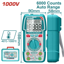 TOTAL Digital Multimeter 1000V TRMS – Auto Range, NCV, Temperature, Backlight (TMT5310004)