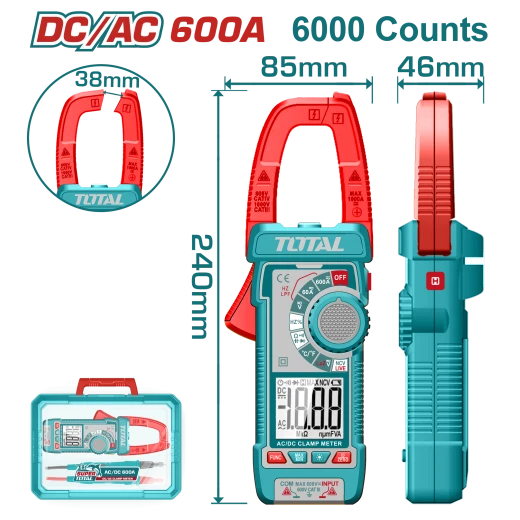 كلامب ميتر 600 أمبير DC/AC - بعداد 6000 TRMS مع قياس الحرارة والتردد والتيار اللحظي من توتال (TMT766002) كلامب ميتر 600 أمبير DC/AC - بعداد 6000 TRMS مع قياس الحرارة والتردد والتيار اللحظي من توتال (TMT766002)