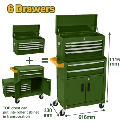 Jadever Heavy-Duty Steel Tool Chest & Roller Cabinet - 6 Drawer Storage