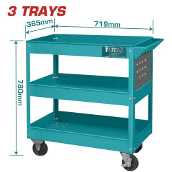 TOTAL 3-Tier Steel Tool Cart with Wheels – 719×365mm, Heavy Duty (THPTC301)