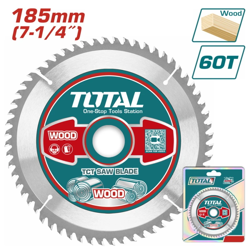 شفرة منشار TOTAL TCT للخشب 185 مم (7-1/4 بوصة)، 60 سن (TAC231413) - توتال