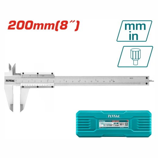 TOTAL 200mm INOX Stainless Steel Caliper Precise External, Internal, Depth & Step Measurements