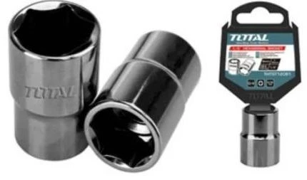 TOTAL 1/2" Hexagonal Socket 10mm, 6-Point, Heat-Treated 50BV30 Steel, Black Nickel Plated, with Plastic Hanger for Easy Storage - Total