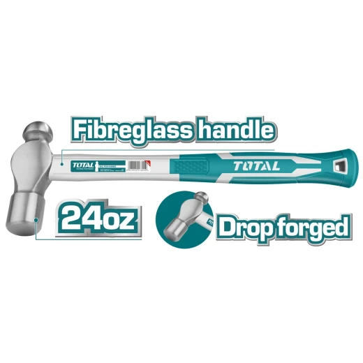 مطرقة كروية TOTAL بمقبض من الألياف الزجاجية 660 جرام - 24 أونصة (THT74246) مطرقة كروية TOTAL بمقبض من الألياف الزجاجية 660 جرام - 24 أونصة (THT74246)