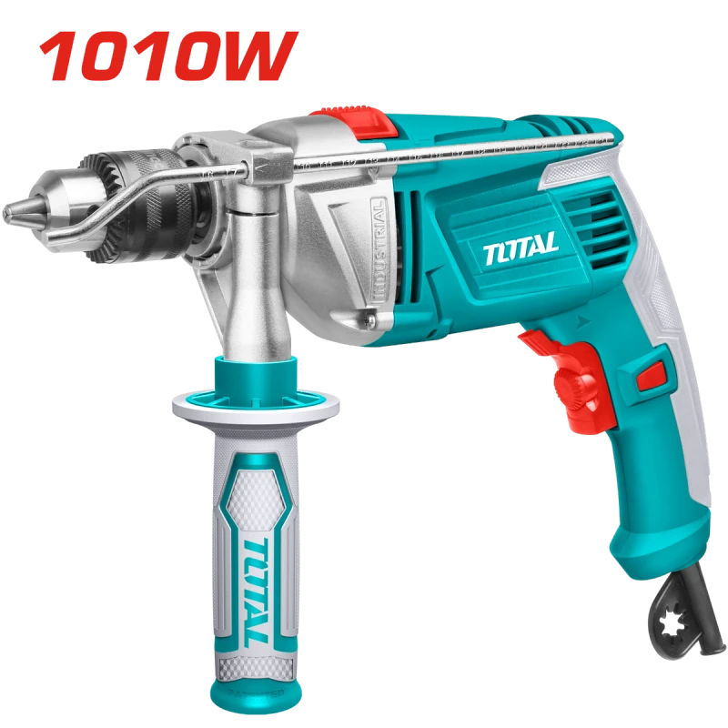 دريل شاكوش 1010 واط – سرعة متغيرة، قدرة حفر 13مم، وظيفة الطرق، عكسي/أمامي، هيكل تروس ألومنيوم ,TG111136 من توتال - توتال