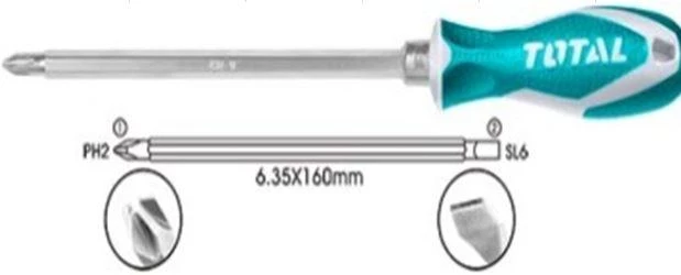 مفك قلاب 6.35×160 مم من توتال (THT250206) – PH2 + SL6، فولاذ كروم–فاناديوم - توتال