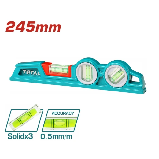 TOTAL Mason’s Level 245mm (TMT221306), High-Precision, Compact and Durable Level for Construction and DIY Projects