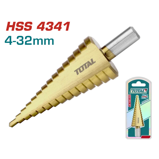 مجموعة مثقاب متدرج TOTAL 4-32 مم مطلية بالتيتانيوم HSS4341 للمعادن والخشب والبلاستيك
