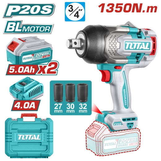 درل بوكس شحن بدون فحمات 3/4 إنش 1350 نيوتن متر من توتال (TIWLI20135) درل بوكس شحن بدون فحمات 3/4 إنش 1350 نيوتن متر من توتال (TIWLI20135)