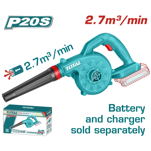 منفاخ لاسلكي TOTAL 20V - 18000 دورة في الدقيقة، حجم هواء 2.7 متر مكعب/دقيقة - خفيف الوزن وقابل للحمل