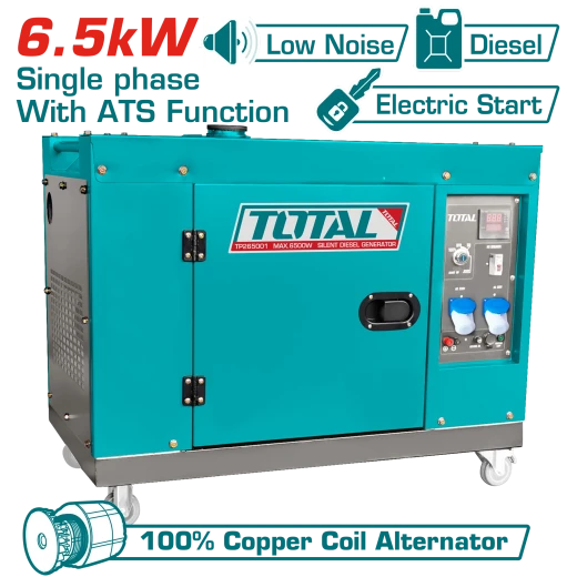 مولد ديزل صامت 6.5kW مع ATS – تشغيل كهربائي، محرك 12HP، سعة 498cc من توتال (TP265001-1) مولد ديزل صامت 6.5kW مع ATS – تشغيل كهربائي، محرك 12HP، سعة 498cc من توتال (TP265001-1)
