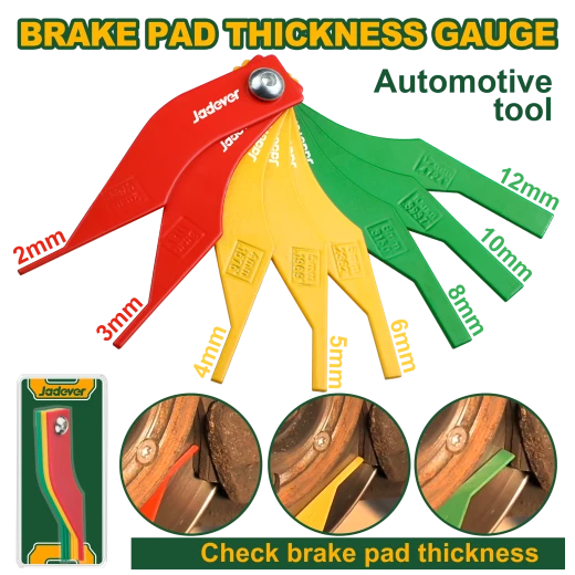 JADEVER Brake Pad Thickness Gauge Carbon Steel Color Coded Inspection Tool JDART1408 JADEVER Brake Pad Thickness Gauge Carbon Steel Color Coded Inspection Tool JDART1408