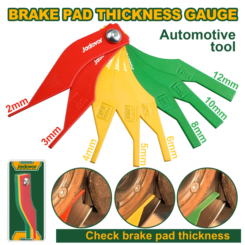 JADEVER Brake Pad Thickness Gauge Carbon Steel Color Coded Inspection Tool JDART1408 - Jadever