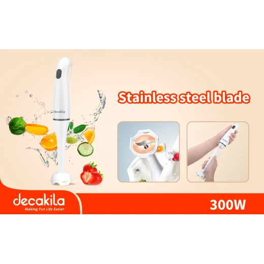 خلاط يدوي موديل KEJB025W ,بقدرة 300 واط، محرك DC قوي وهادئ، ذراع خلط بلاستيكي قابل للفصل مع شفرات من الستانلس ستيل – خلاط عصائر وصلصات مدمج من ديكاكيلا - ديكاكيلا - Image 2