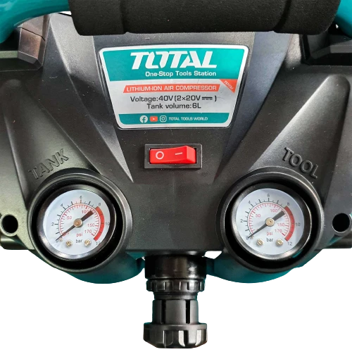ضاغط هواء لاسلكي بسعة 60 لتر, يعمل ببطاريتين ليثيوم أيون 20V×2 (40V)، قوي ومحمول لنفخ الإطارات وتشغيل أدوات الهواء والتنظيف من توتال - توتال - Image 4