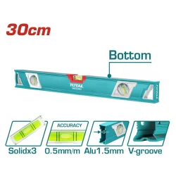 Total 30cm Spirit Level, Compact & Durable with Multiple High-Visibility Vials, Accurate Horizontal & Vertical Measurements, Lightweight & Portable
