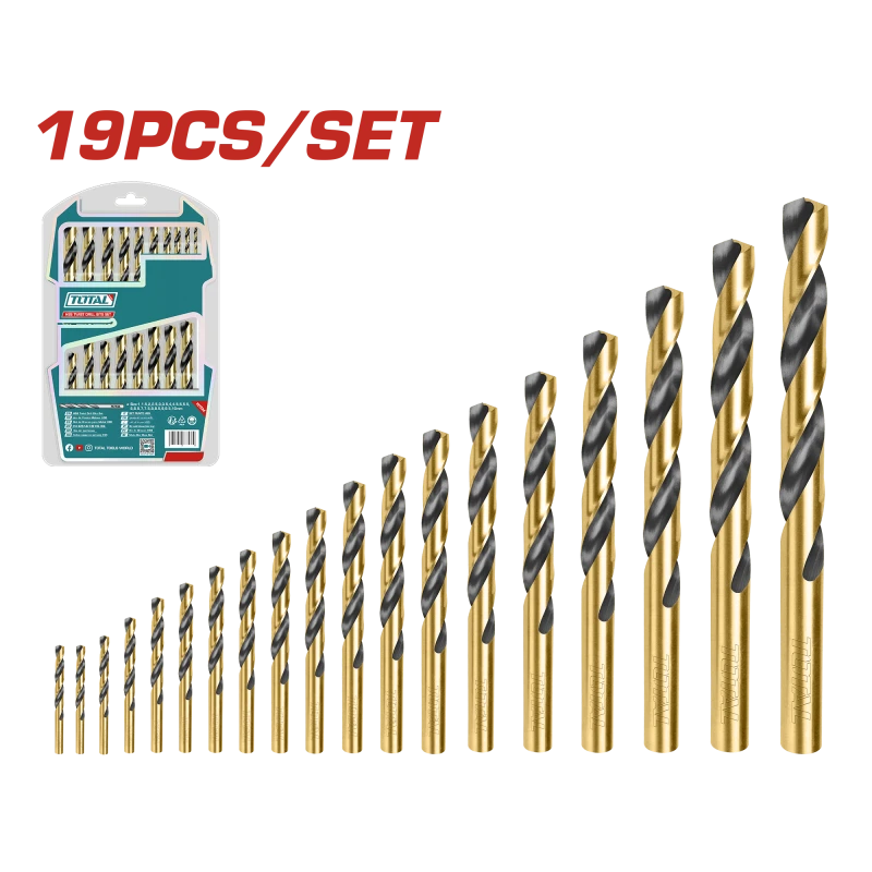 مجموعة مثقاب حلزوني HSS من TOTAL مكونة من 19 قطعة (1 مم - 10 مم) لحفر المعادن والخشب والبلاستيك - توتال