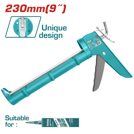 TOTAL Caulking Gun 9 & (230mm) THT21809, Heavy-Duty Iron Frame with 0.8mm Thickness, 55mm Barrel for Standard Tubes, Professional Sealant Applicator TOTAL Caulking Gun 9 & (230mm) THT21809, Heavy-Duty Iron Frame with 0.8mm Thickness, 55mm Barrel for Standard Tubes, Professional Sealant Applicator
