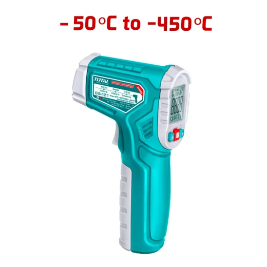 مقياس حرارة بالأشعة تحت الحمراء من -50 إلى 450 درجة مئوية (THIT0155028) جهاز قياس درجة حرارة رقمي بدون تلامس للاستخدام في التكييف والسيارات والطهي من توتال مقياس حرارة بالأشعة تحت الحمراء من -50 إلى 450 درجة مئوية (THIT0155028) جهاز قياس درجة حرارة رقمي بدون تلامس للاستخدام في التكييف والسيارات والطهي من توتال