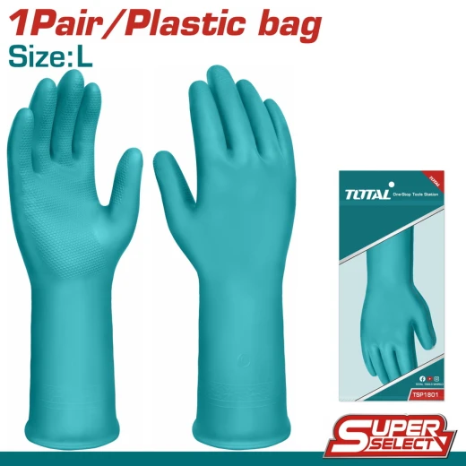 قفازات PVC TSP1801 ,قفازات عمل متينة ذات سطح محكم, حماية ضد المواد الكيميائية والتنظيف والأعمال المنزلية, مريحة وقابلة لإعادة الاستخدام من توتال