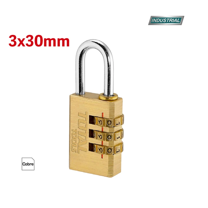قفل تركيبة 3 أرقام مقاس 30 ملم (TBCK37303)، مصنوع من النحاس المتين، بدون مفتاح، مثالي للأمتعة والخزائن وصناديق الأدوات من توتال - توتال