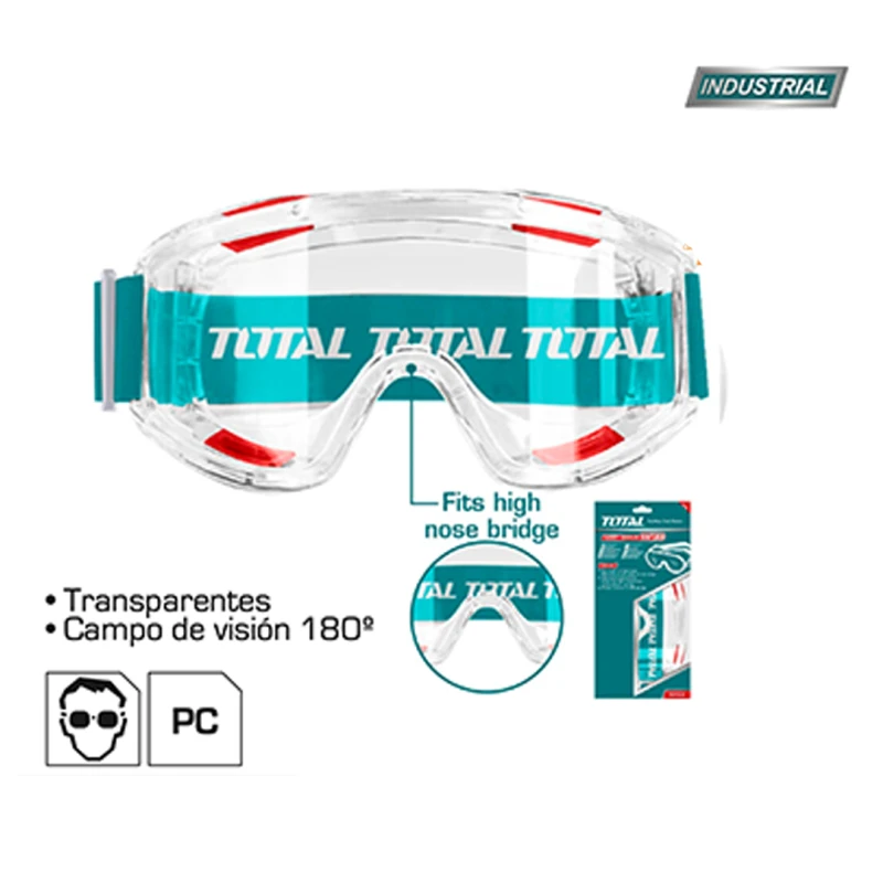 نظارات حماية موديل TSP309 عدسات مقاومة للصدمات، مضادة للضباب والخدش، حماية من الأشعة فوق البنفسجية، خفيفة الوزن مع حزام قابل للتعديل من توتال - توتال