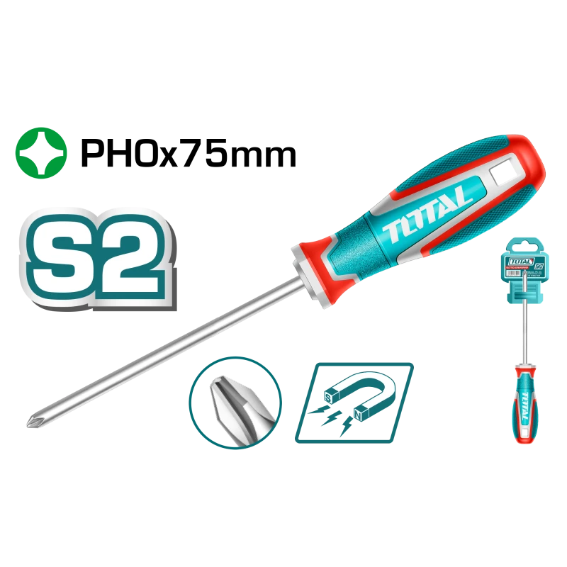 مفك براغي مصلب مغناطيسي PH0x75mm من توتال (TSDPH0075) - توتال
