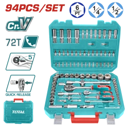 Total 94 Piece Socket Set Cr V Steel 72T Ratchets Deep Sockets Complete Kit
