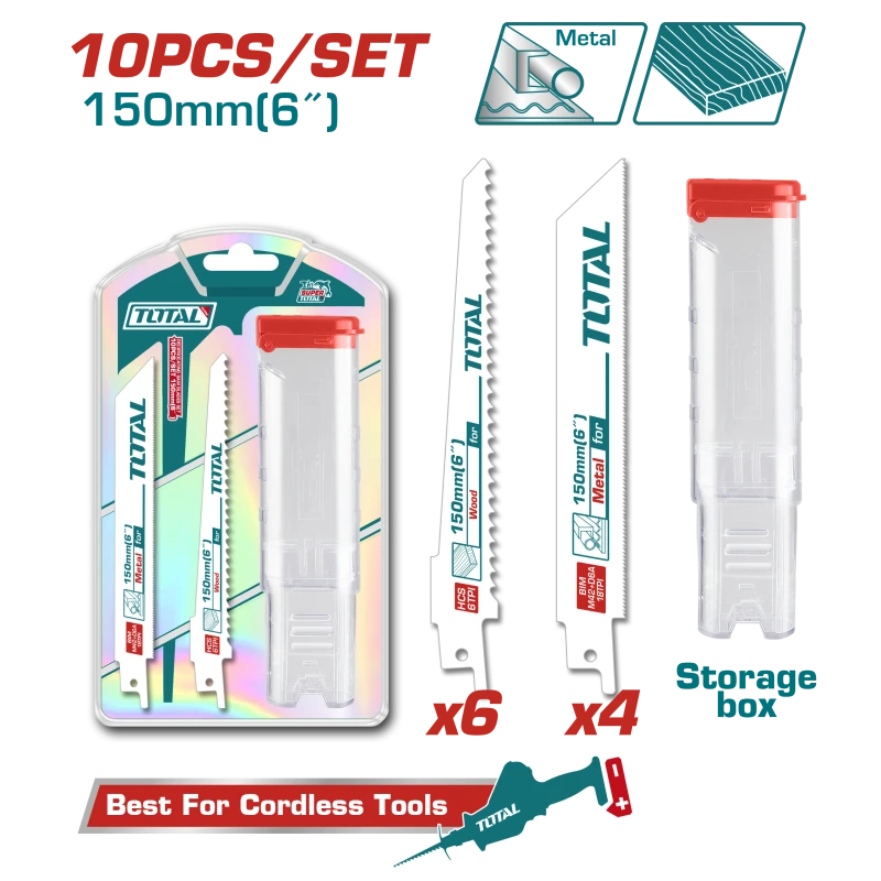 طقم 10 قطع نسلات منشار ترددي 150مم | 6 إنش من توتال (TAC521002) - توتال