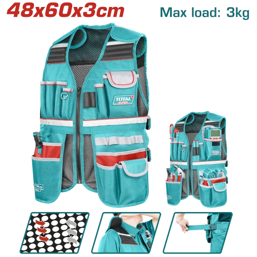 TOTAL Tool Vest Adjustable with 17 Pockets for Versatile Storage (TTVT16025) TOTAL Tool Vest Adjustable with 17 Pockets for Versatile Storage (TTVT16025)