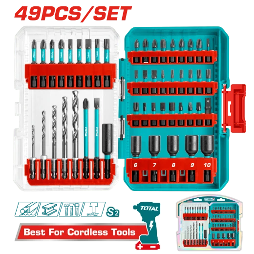 TOTAL 49-Piece Impact Screwdriver Bit Set - Mixed Bits & Nut Drivers TOTAL 49-Piece Impact Screwdriver Bit Set - Mixed Bits & Nut Drivers