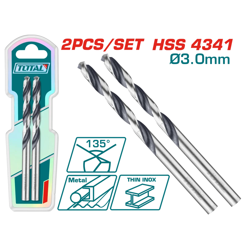 طقم 2قطعة HSS 4341 ريش حفر  - 3ملم من توتال (TAC1200034) - توتال