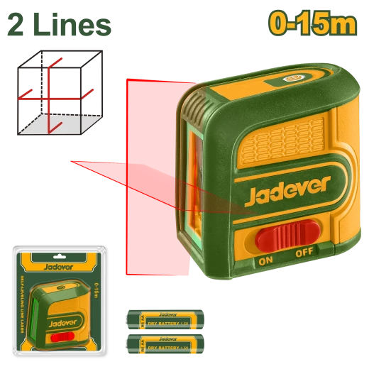 ميزان ليزر ذاتي التسوية خط أفقي وعمودي أحمر، دقة ±2مم، مدى 15 متر من جادفر (JDLE1M03)