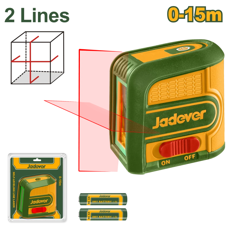 ميزان ليزر ذاتي التسوية خط أفقي وعمودي أحمر، دقة ±2مم، مدى 15 متر من جادفر (JDLE1M03) - جادفر