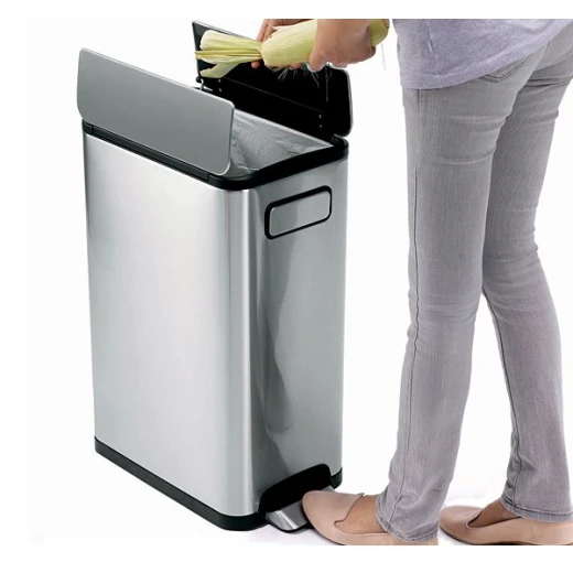 سلة مهملات إيكو إيكوفلي 30L ضيقة بخطوات - ستانلس ستيل، غطاء مزدوج الأجنحة، عجلات - إيكو - Image 3