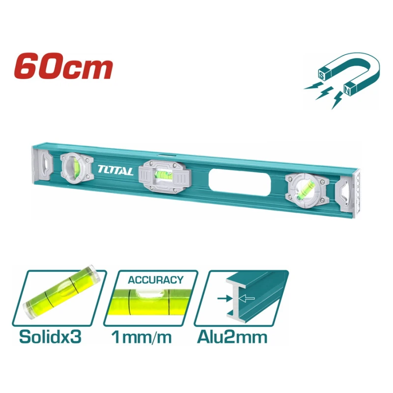 ميزان المغناطيسي 60 سم - قياس دقيق للمستويات الأفقية والعمودية، موديل TMT26026 من توتال - توتال