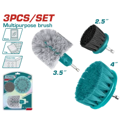 TOTAL 3-Piece Multipurpose Drill Brush Set - 1/4" Hex Shank for Cleaning Tubs, Tiles & More