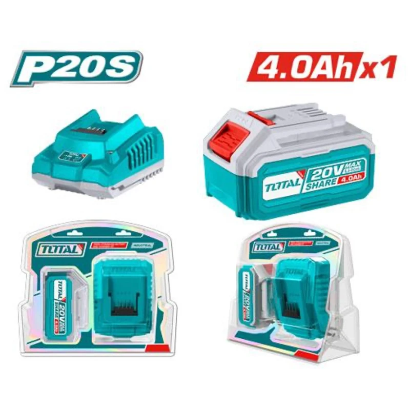 طقم بطارية وشاحن ليثيوم أيون 4.0 أمبير ساعة P20S من توتال (TFBCPK1214) - توتال