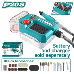 TOTAL 20V Lithium-Ion Cordless Grinder (Tool Only), Variable Speed 5,000-33,000 RPM with Flexible Shaft and 40-Piece Accessory Set Compatible with 3.2mm & 2.3mm Collets