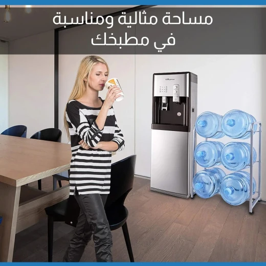 حامل مبرد مياه جالون، يحمل 6 عبوات، رف تخزين مياه قوي وموفر للمساحة للمنزل والمكتب - Image 6