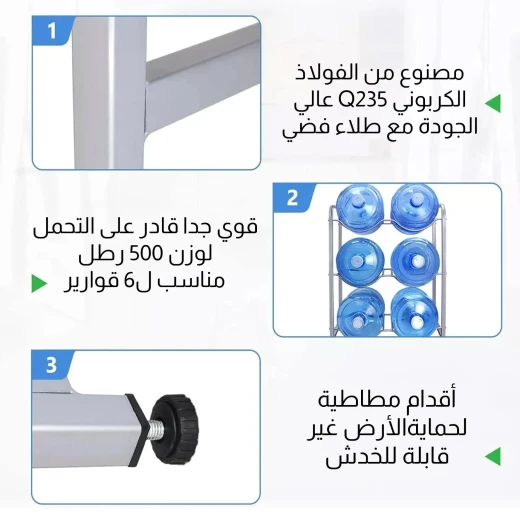 حامل مبرد مياه للغالون, يسع 3 زجاجات، متين وتصميم مدمج لتوفير المساحة - Image 3