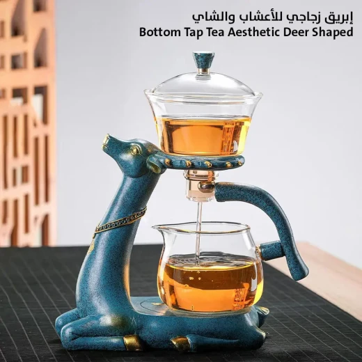 إبريق شاي زجاجي بشكل غزال مع صنبور سفلي, تصميم أنيق مقاوم للحرارة لتحضير الشاي بالأعشاب والأوراق، بدون تنقيط، زجاج شفاف - Image 2