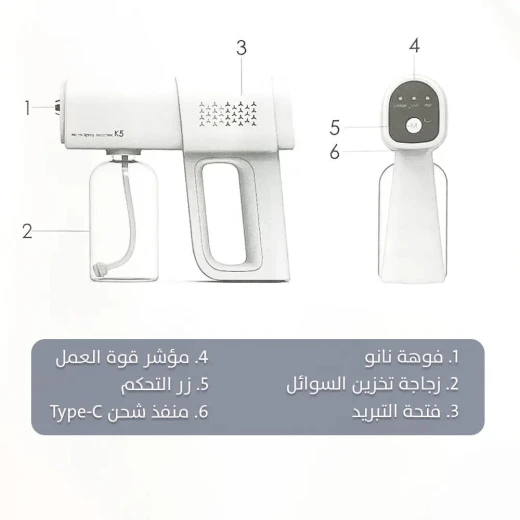 جهاز رش نانو K5PRO مع ضوء أزرق, بخاخ تعقيم محمول للاستخدام المنزلي والمهني، تقنية رذاذ نانو، خفيف الوزن وسهل الاستخدام - Image 9