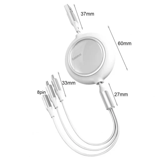 كابل شحن 3 في 1 قابل للسحب, كابل USB متعدد متوافق مع آيفون، تايب سي ومايكرو USB، لا يتشابك، شاحن سريع محمول للسفر والاستخدام اليومي - Image 10