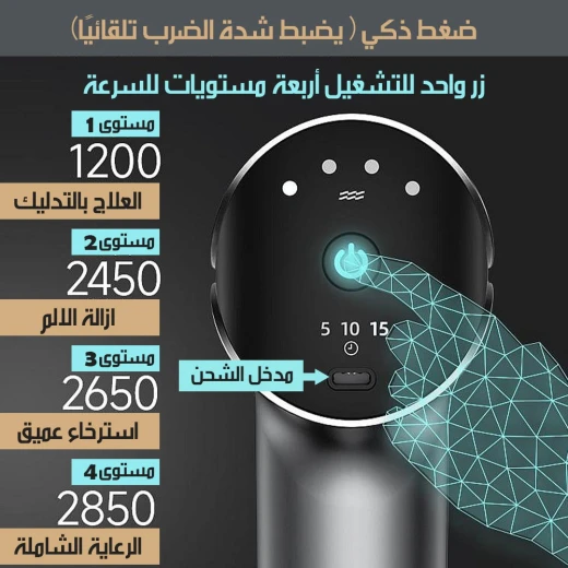 جهاز تدليك العضلات مع 4 رؤوس, مساج عميق للأنسجة، سرعات قابلة للتعديل لتخفيف العضلات والتعافي، تصميم محمول من بيكنو - بيكنو - Image 4