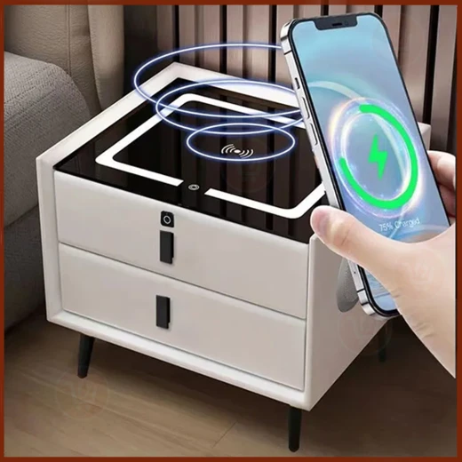 طاولة بجانب السرير ذكية حديثة بثلاثة أدراج - تصميم نورديك - Image 5