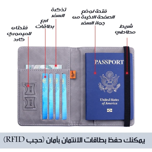 مجموعة حافظات جواز سفر وبطاقات (2 قطع), منظم آمن للوثائق والبطاقات للسفر, تصميم مدمج ومتين - Image 3