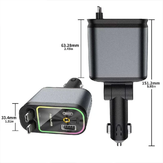شاحن سيارة USB-C بإضاءة نجوم: شحن سريع 4 في 1 بكابل قابل للسحب - Image 6