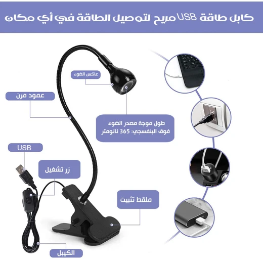 مصباح أظافر LED يعمل بالأشعة فوق البنفسجية محمول أداة مانيكير جل تلميع الأظافر مع تصميم مشبك - Image 3